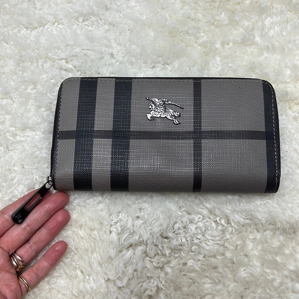 New - Burberry Black PVC Coated Zip Around Long Wallet